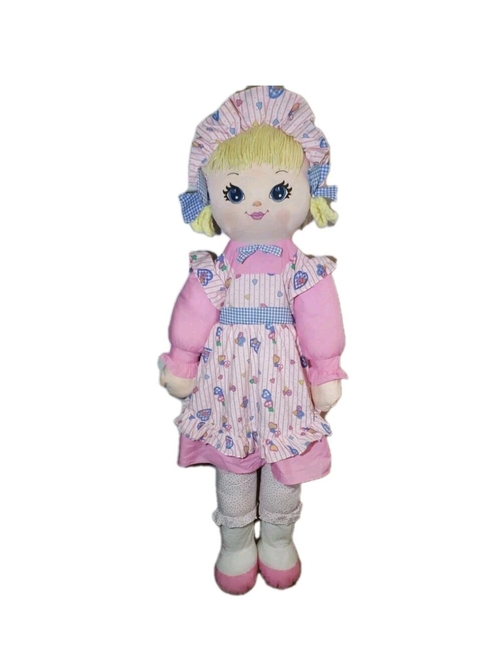 Vtg 1995 Sweetie Mine 46" Rag Doll Plush Large Jumbo Blonde Apron Dress